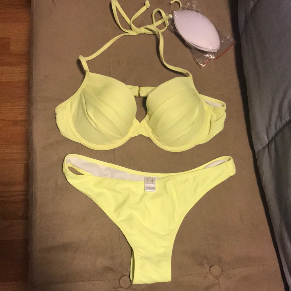 Bright neon push-up yellow bikini and bottom
